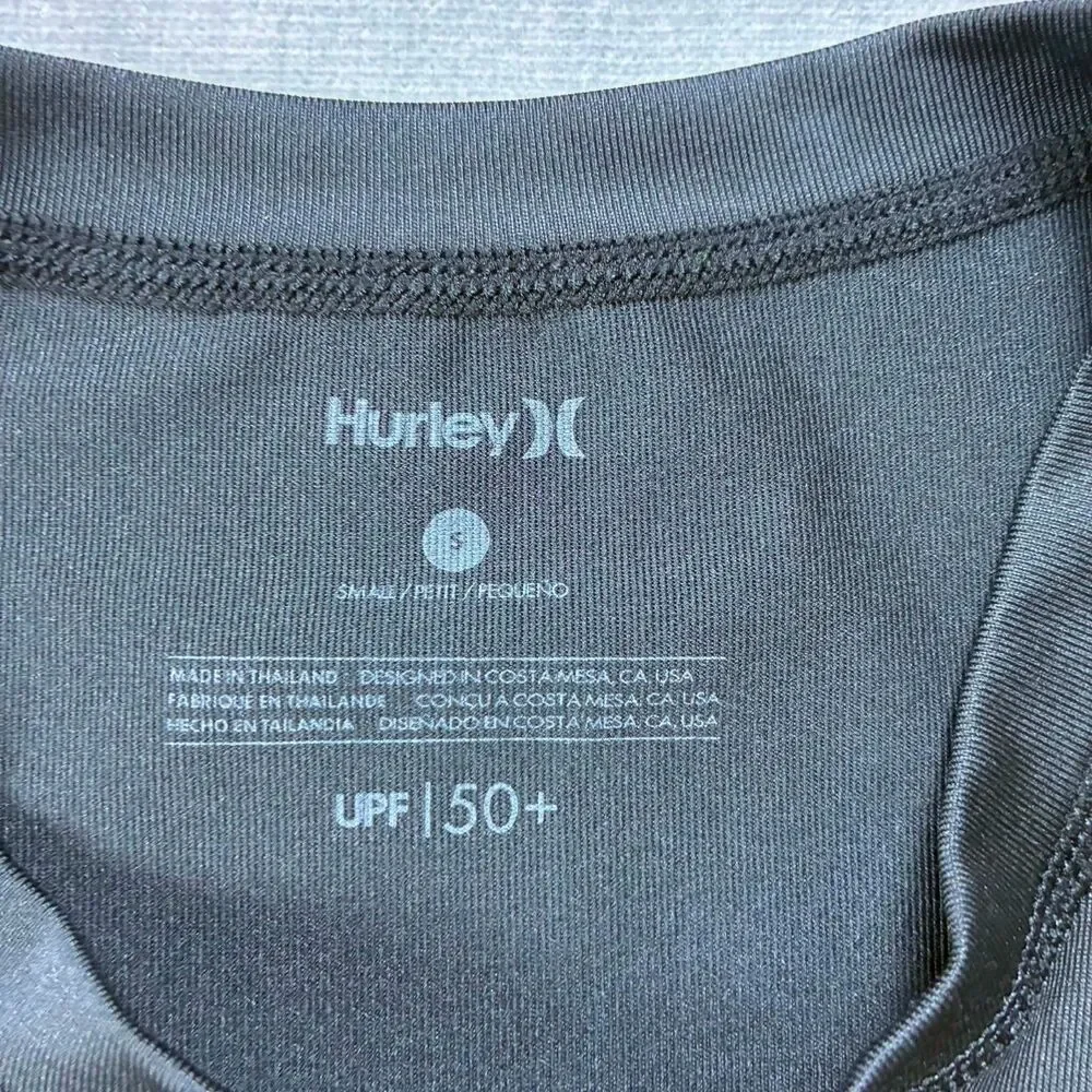 Hurley Rash Guard Mens Small Black UPF 50+ Surf Swim Shirt Short Sleeve Logo